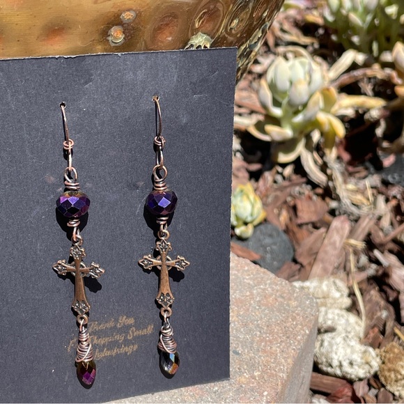 Elegant Purple Cross Dangle Earrings - Picture 9 of 12